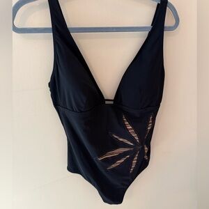 Gideon Oberson  Black flower detail one piece swim bathing suit size US 12
